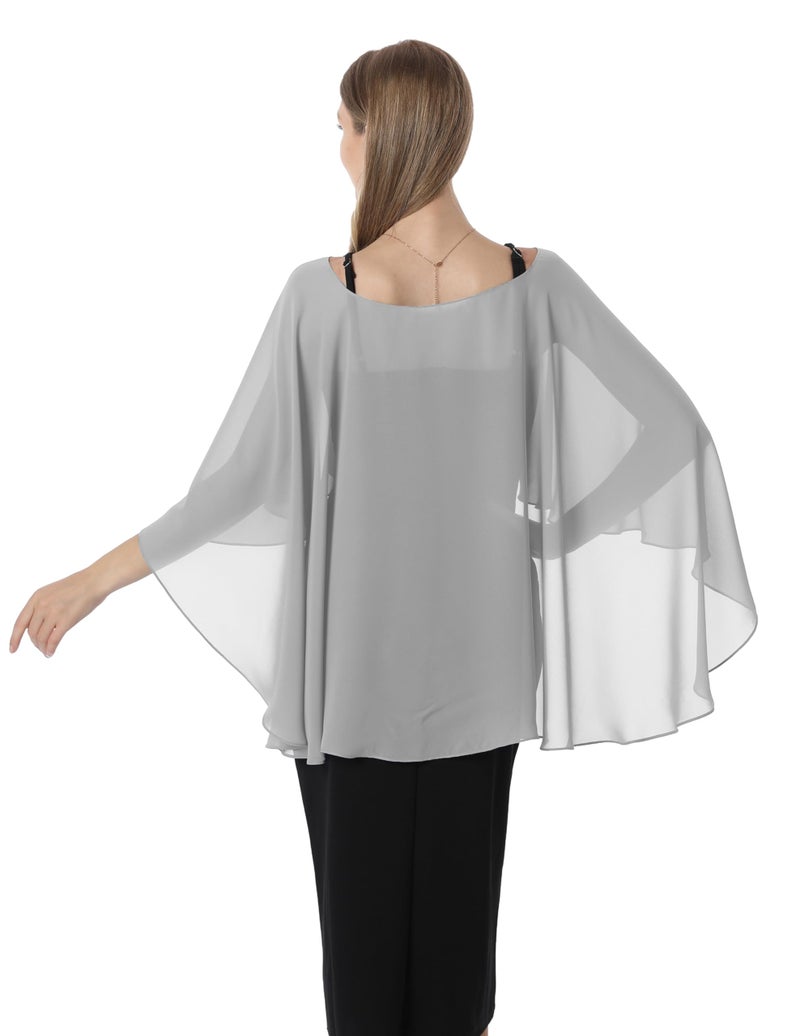 Hotshawl Capelets for women Chiffon Cape Shawls and Wraps for Evening Dress Wedding Capes Cover Up (Silver) - Image 5